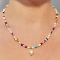 trendy necklace evil eye beaded pearl drop necklace pendant choker daily basic jewelry accessories for women summer holiday