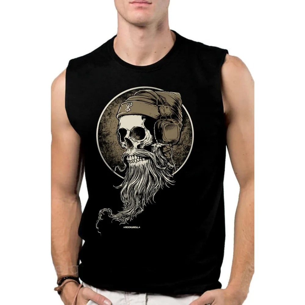 

Rock & roll Bearded Skull And Crossbones Black Cutout Sleeve | Sleeveless Men 'S T-Shirt | Undershirt summer t-shirt anime manga large size t shirt