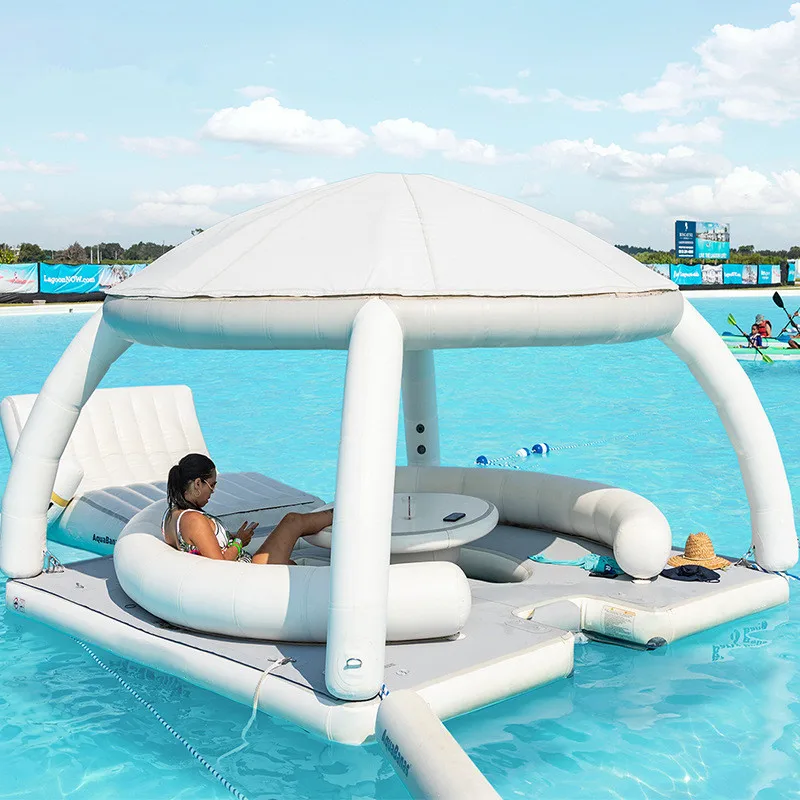 

Inflatable Floating Platform, Sunshade Tent Multi Person Swimming, Air Cushion Board Boat