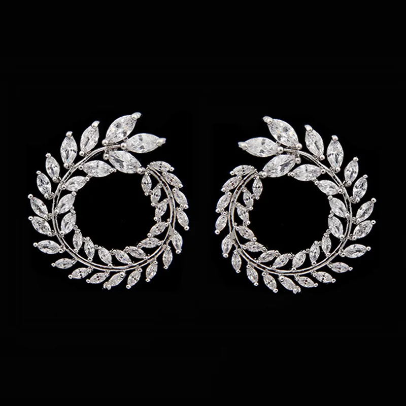 

Fashin Branch Zircon Korean Stud Earrings for Women White Gold Color Trendy Brand Wedding Earings Studs Jewelry Brincos Gift