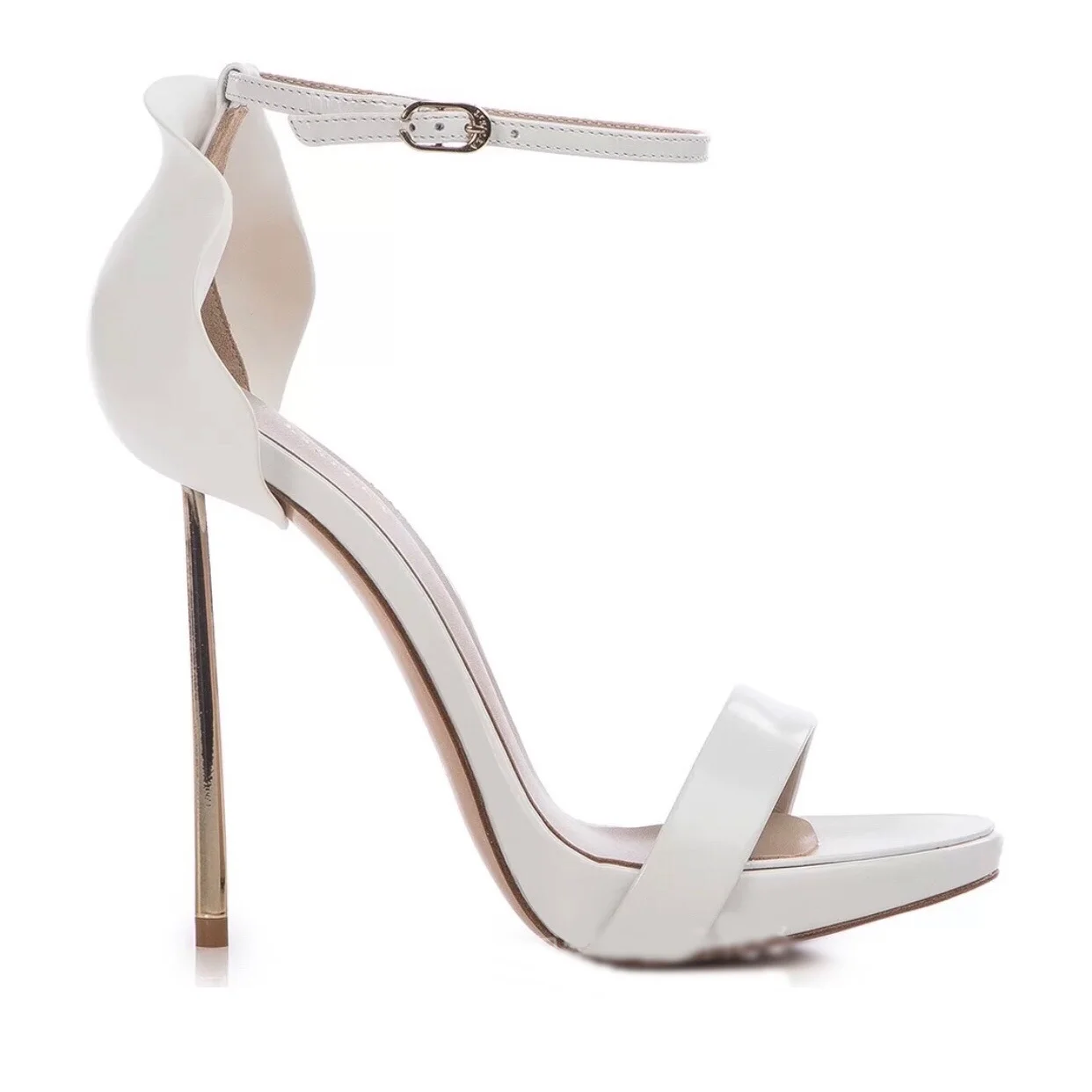 Stiletto Heel Solid Sandals Petal Round Toe Ankle Strap Fashion Women's High Heels Summer All-match  Leather Fashion Sandals