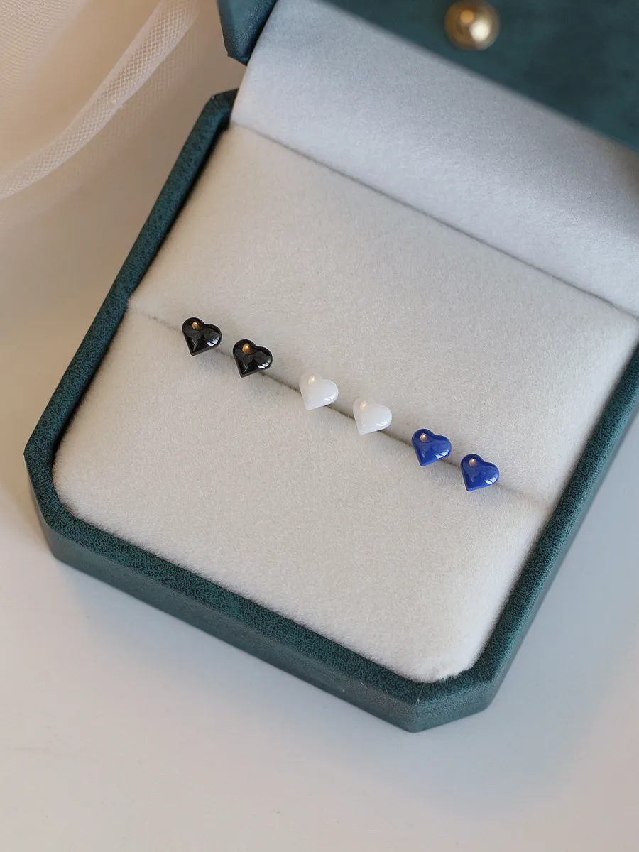 Mini Cute Ceramic Love Stud Earrings Women Klein Blue All-Ceramic Sleep Pick-Free Ear Bone Small Rings
