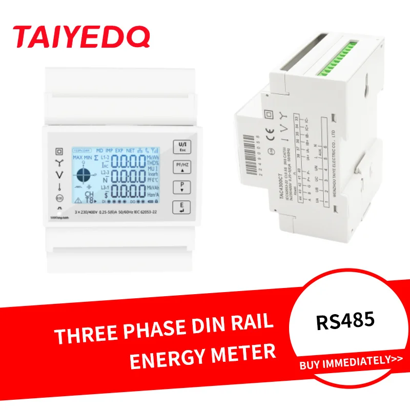 Three Phase DIN Rail Multifunction Energy Meter RS485 Modbus SDM TAC4300 CT Connected