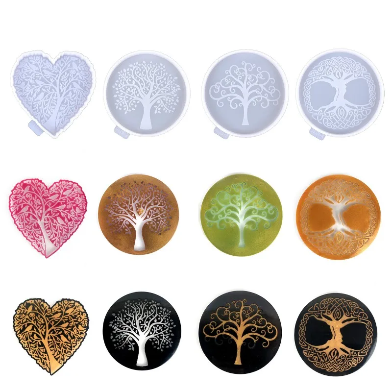 

Round Life Tree Coaster Silicone Mold DIY Heart-shaped Cup Mat Crystal Epoxy Resin Molds Craft Coffee Cup Tray Home Decor Tools