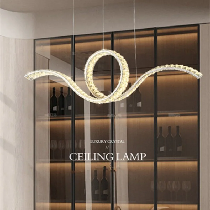 

Pendant Lamp Led Art Chandelier Lighting Room Decor Modern Luxury K9 Crystal Luxury Dining Ceiling Lustre Steel Dimmable Hanging