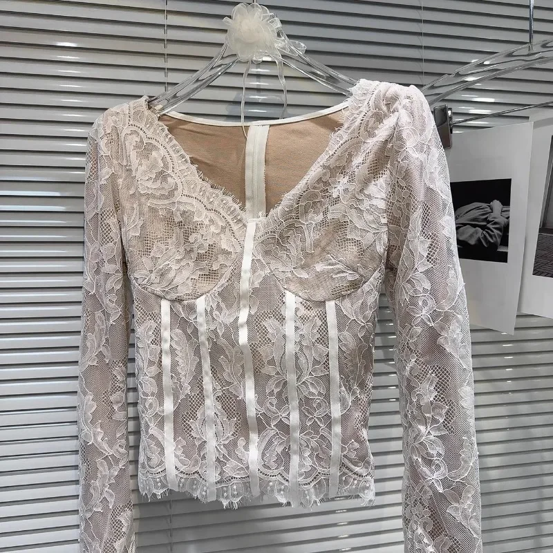 KBQ Элегантная блузка с цветочным кружевом для похудения шикарная женщин