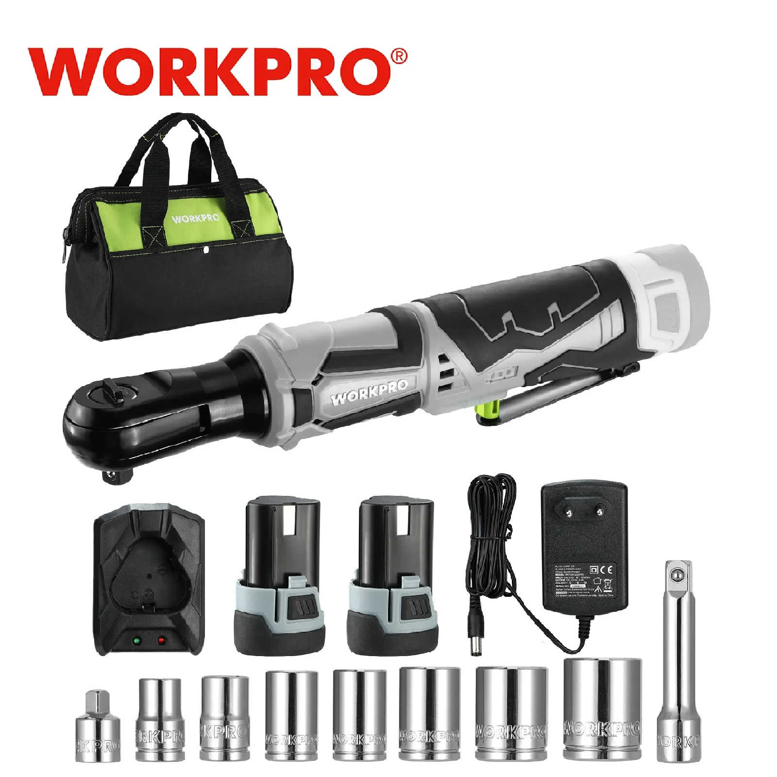 Набор беспроводных планшетов с храповым механизмом WORKPRO 55 нм, 12 В, 3/8 дюйма, с 1/2 литий-ионными аккумуляторами 2000 мАч