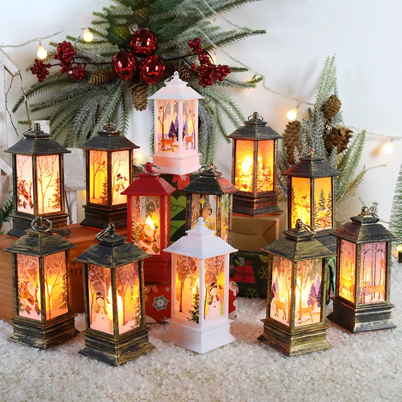 

Christmas Flame Lantern LED Candle Night Lights Decorations Elk Snowman Santa Claus Light Hanging Wind Lamp Gifts New Year 2023