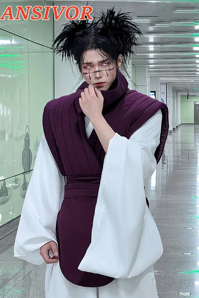 Jujutsu JJK манга аниме Choso косплей костюм фиолетовый жилет шейный пояс с гетрами