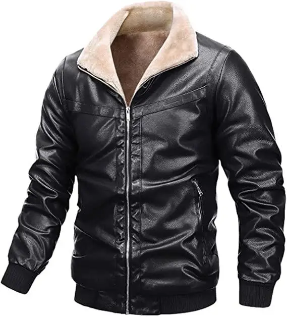 

Men's leather jacket Men's stand collar plush warm leather winter motorcycle hoodie casual tight coat can be customized LOGO