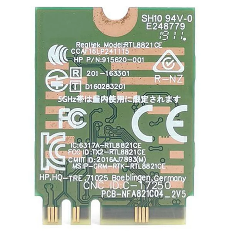 Комбинированная карта адаптера RTL8821CE 802.11AC 1X1 Wi-Fi+BT 4.2 915621 -001