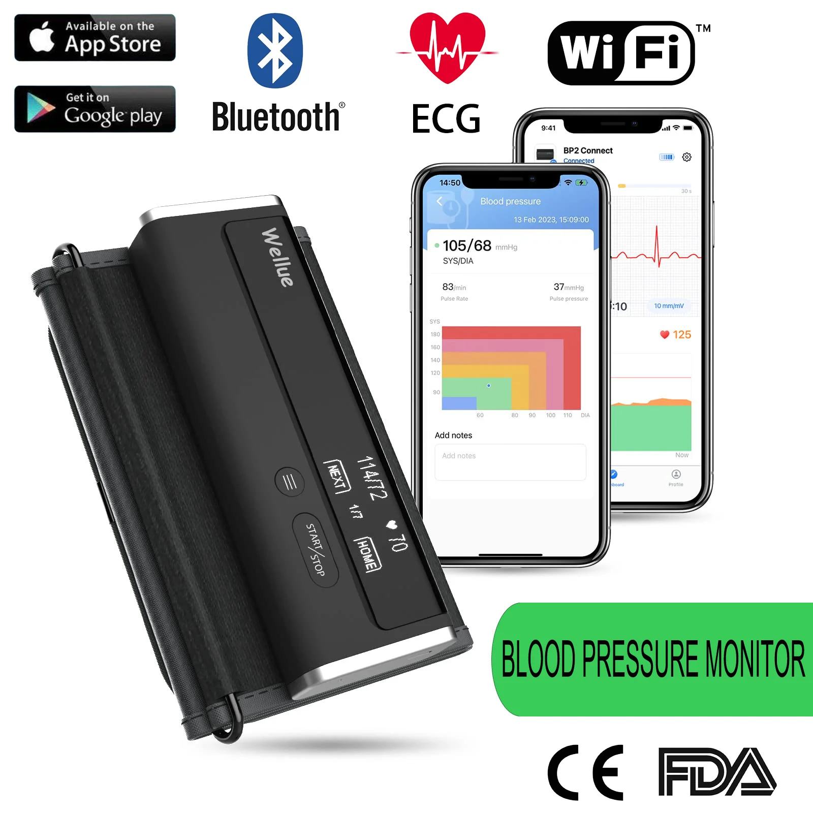 

Checkme Bluetooth & WiFi Blood Pressure Monitor Automatical Upper Arm BP Monitor with ECG AI Analysis Medical Sphygmomanometer