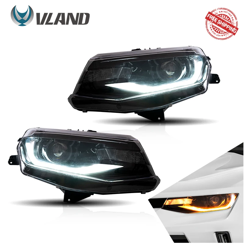 

Автомобильные аксессуары VLAND, передняя фара для CHEVROLET CAMARO, фары 2016-2019 Cooper DRL, светодиодный прожектор