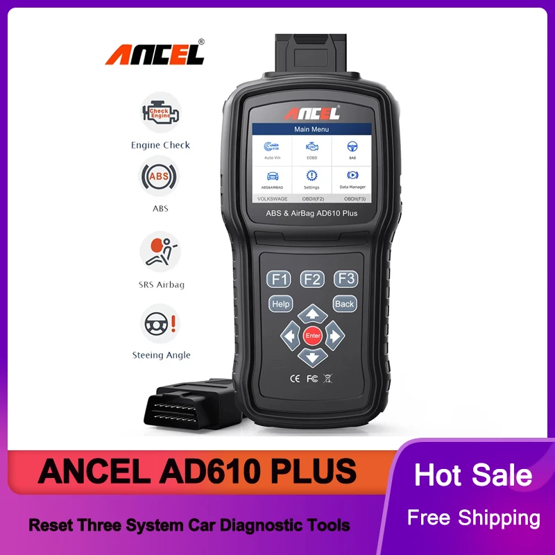 

ANCEL AD610 Plus OBD2 Automotive Scanner ABS SRS Airbag Reset Scanner Check Engine SAS Diagnostic Reset Three System Code Reader