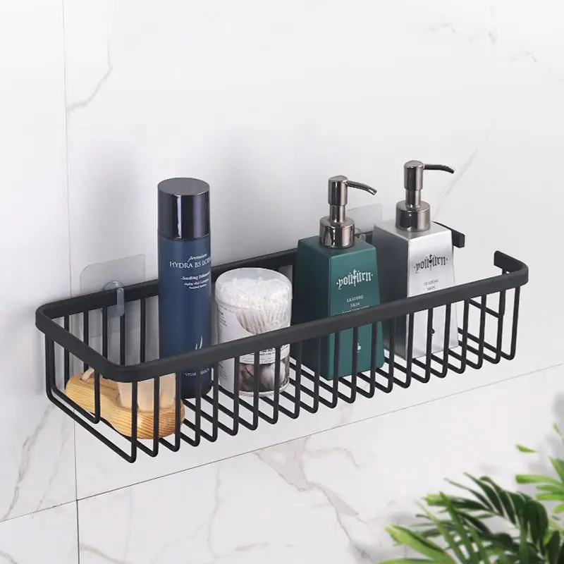 

Aluminum Bathroom Storage Basket White/Black Free Nail Toilet Shower Storage Shelf Wall Hanging Bathroom Shelf