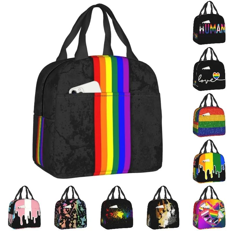 

Distressed LGBTQ Pride Flag Stripe Insulated Lunch Tote Bag for Women LGBT Gay Lesbian Portable Cooler Thermal Food Lunch Box