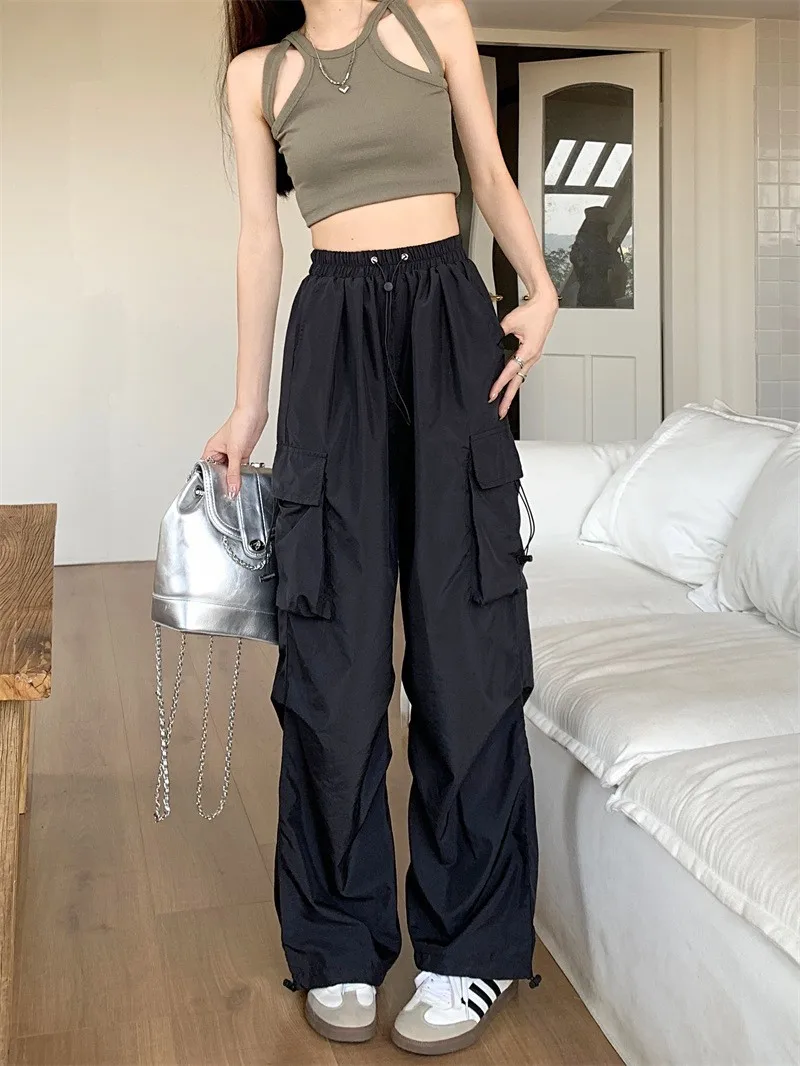 American fast drying Cargo pants for women 2023 summer thin high waist wide leg pants loose sunscreen casual pants pants