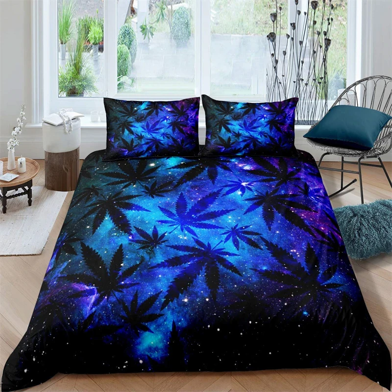 

Space Galaxy Comforter Cover Set Trippy Marijuana Duvet Cover Set Weed Leaves Botanical Bedding Set with 2 Pillowcase(King) Gift