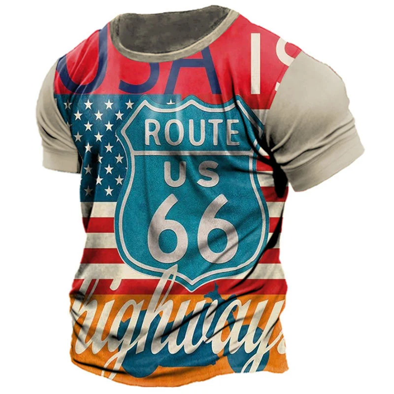 

Route 66 T-shirts Vintage Men 3D Motorcycle Print Casual Boys Kids Clothing Short Sleeve Tees Streetwear Oversize Tops Tee Shirt