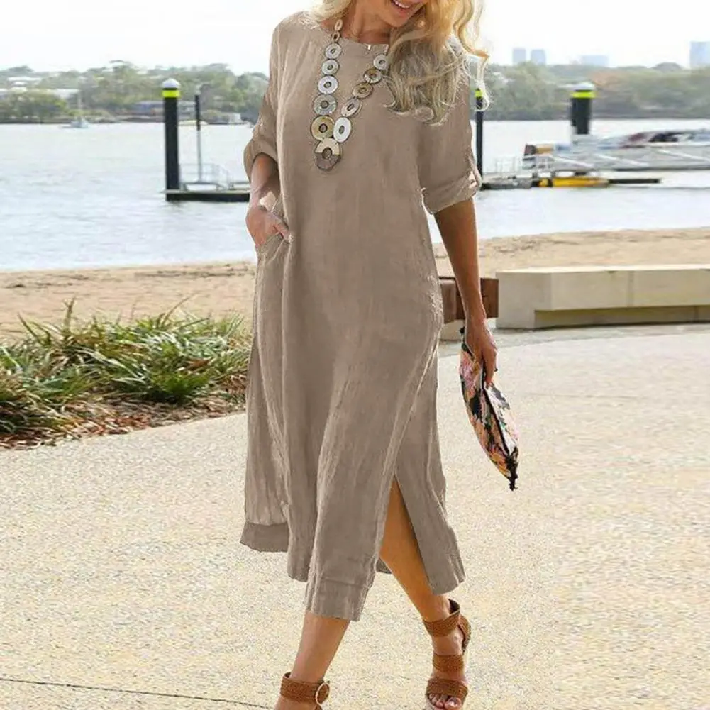 

Trendy Chic Round Neck Fashion Dress All-match Long Dress Loose Fit for Party