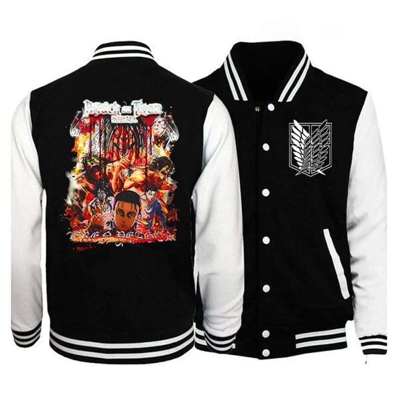 

2022 Attack on Titan Anime Baseball Jersey Unisex Harajuku Tops Fashion Streewear Coat Shingeki No Kyojin Warm Baseball Uniform