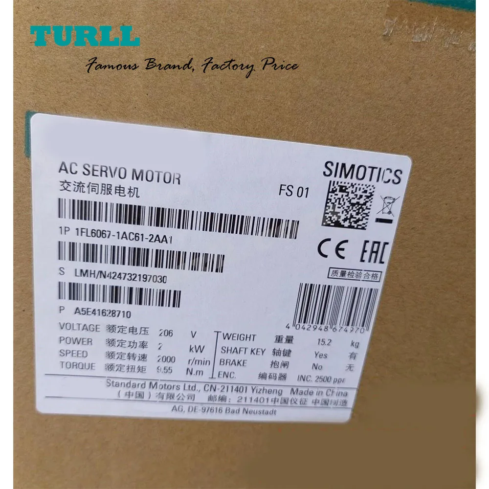 

SIMOTICS S-1FL6-1FL6 Operating voltage 3AC 400 V Pn=2 kW 1FL6 067 1FL6067-1AC61-2AA1 1FL60671AC612AA1 Original Brand New