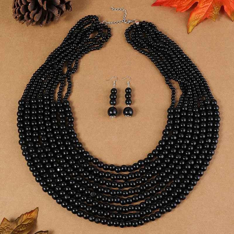 Многослойный Комплект Украшений Из Деревянных Бусин В Африканском Этническом