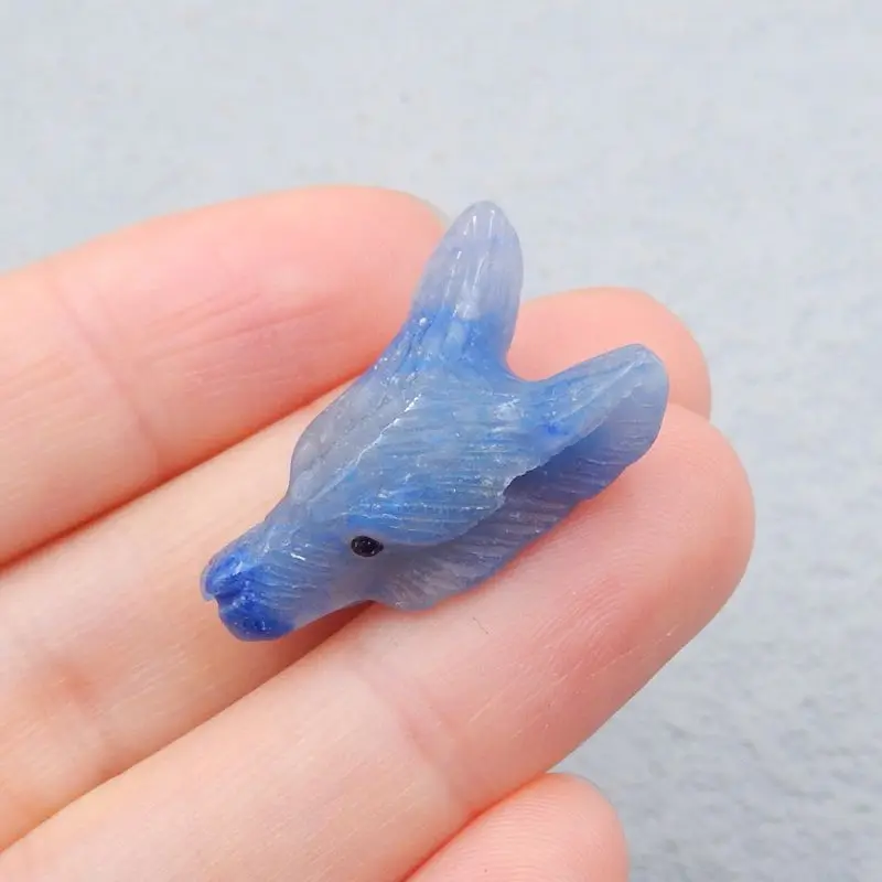 New Natural Stone Blue Aventurine Carved Wolf Head Necklace Pendant Bead,26x17x9mm 4g Semiprecious Stone Fashion Jewelry
