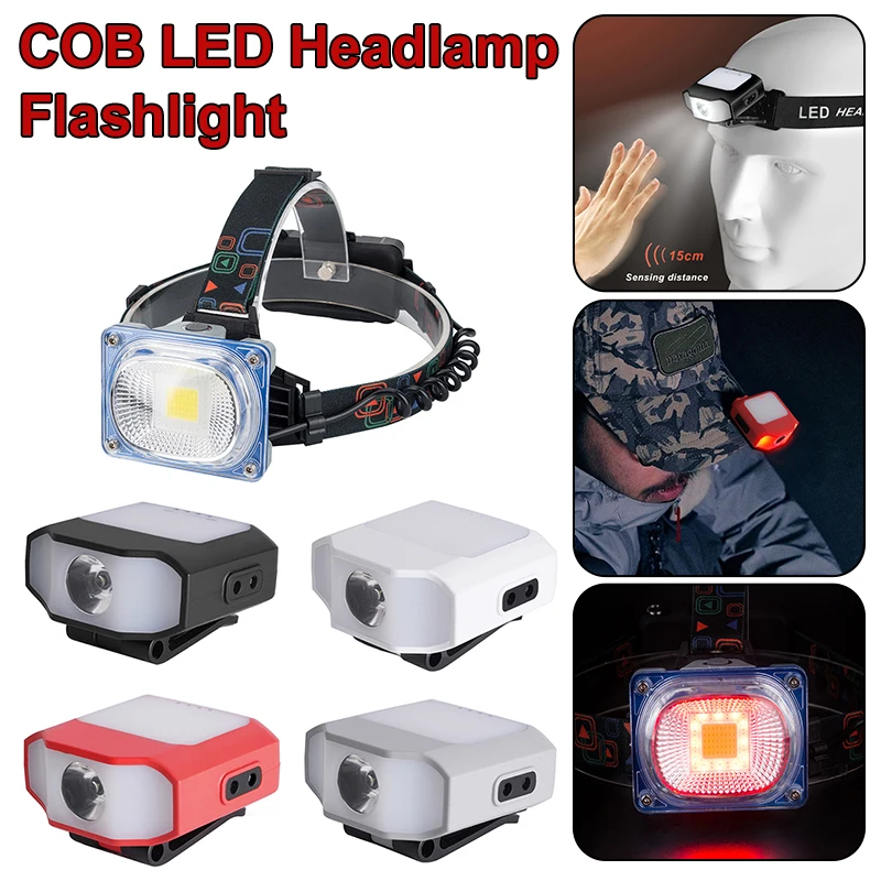 

COB LED Headlight 10W 800LM 3 Modes Wide Angle Lighting USB Rechargeable Portable Waterproof Headlamp Flashlight Torch