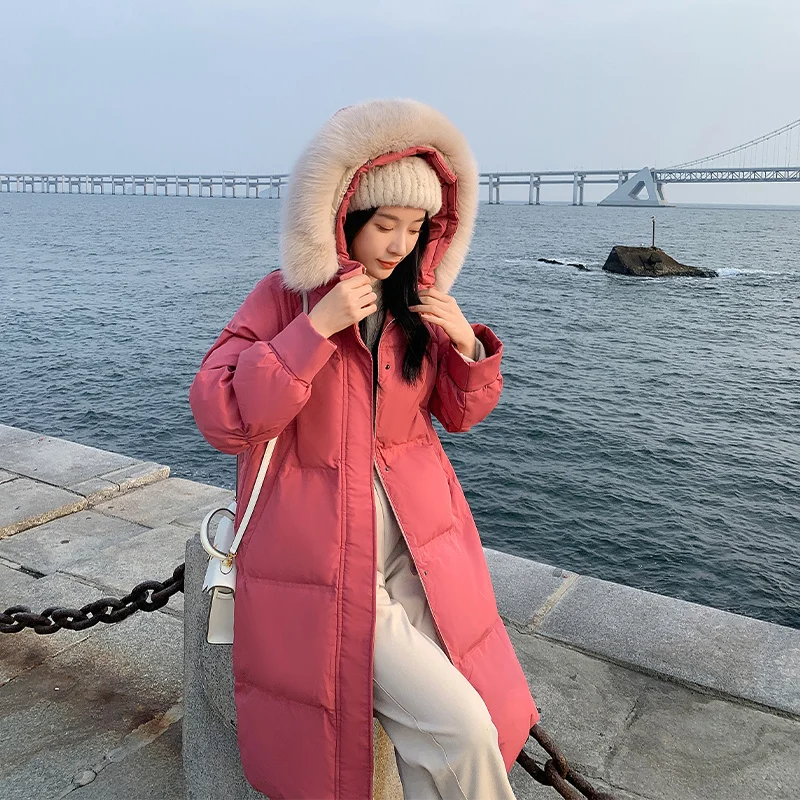 New Winter Coat Women Korean Thickened Cotton Jacket Women Artifical Fur Hat Long Loose Bread Coat Elegant Fashion Parkas