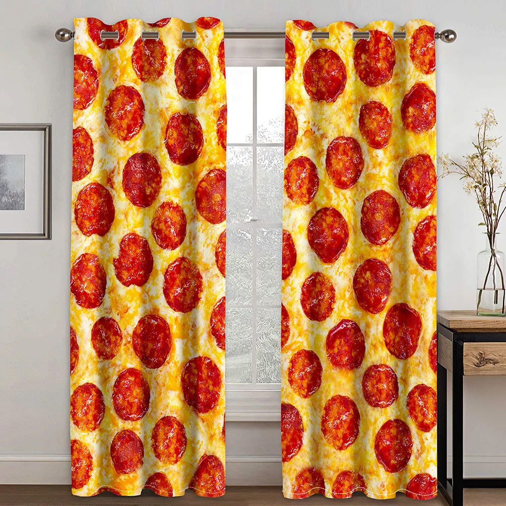 

Food Theme Curtains for Kids Boys Girls Bedroom Pizza Hamburger Coke Window Curtains Western Fast Food Colorful Window Treatment