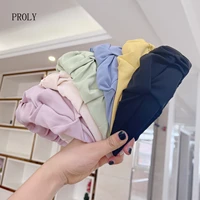 proly new fashion women headband wide side pleated hairband casual solid color turban spring hair accessories wholesale