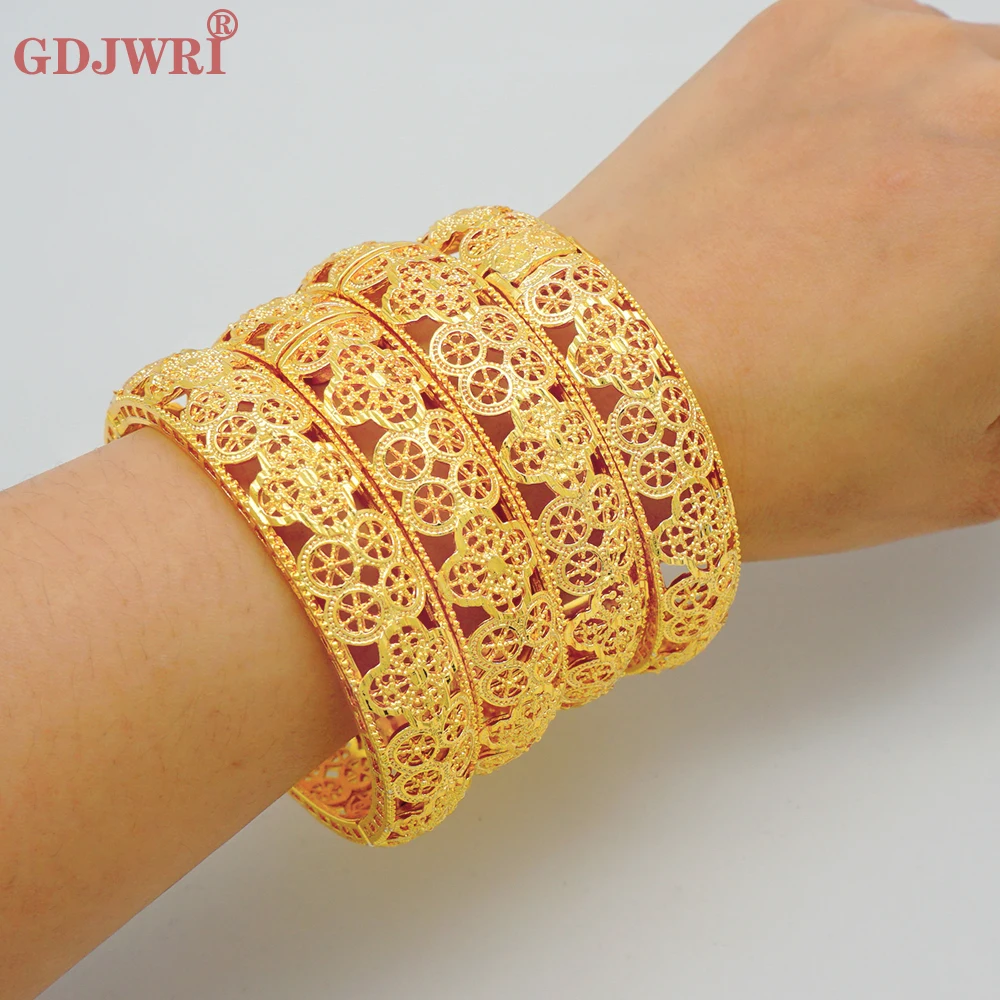 

Luxury Dubai Gold Color Bangles For Women Indian African Hard Bracelets Charm Wedding Ethiopian Arabic Jewelry Party Gift