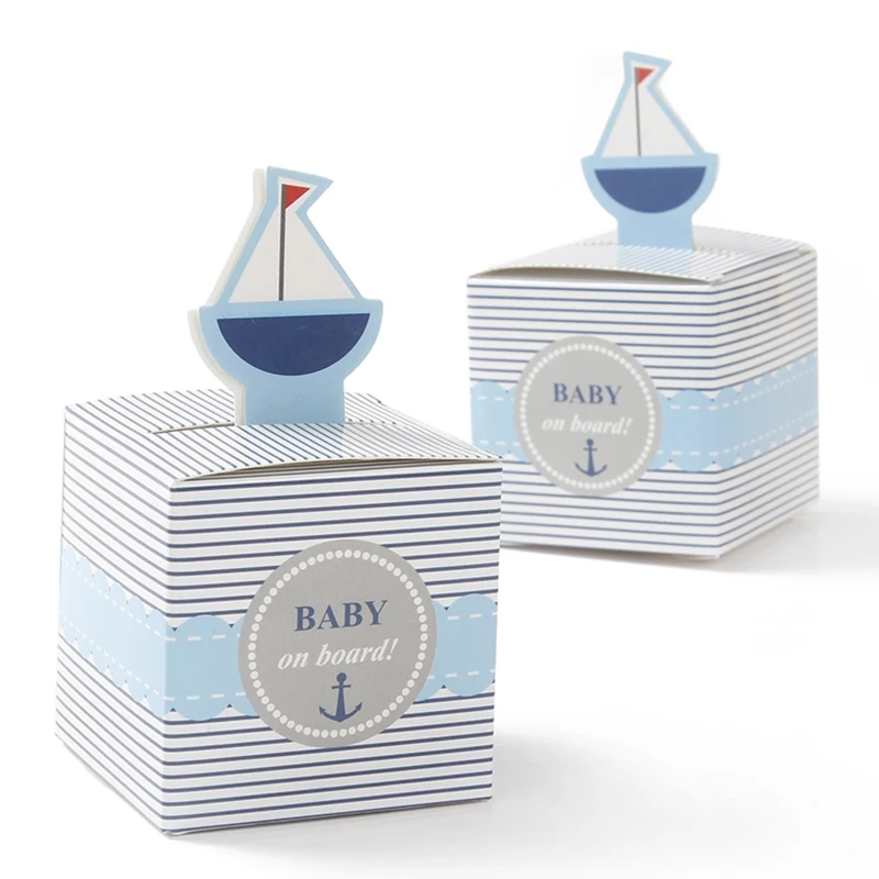 

Hot "Baby on Board!" Pop-Up Sailboat Favor Box Baby Shower Candy Boxes Gift Packaging Chocolate Boxes Wedding Favors Boxes