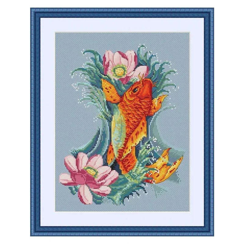 Amishop Прекрасный набор для вышивки крестом Золотая рыба кои Цветы лотоса Merejka K-05