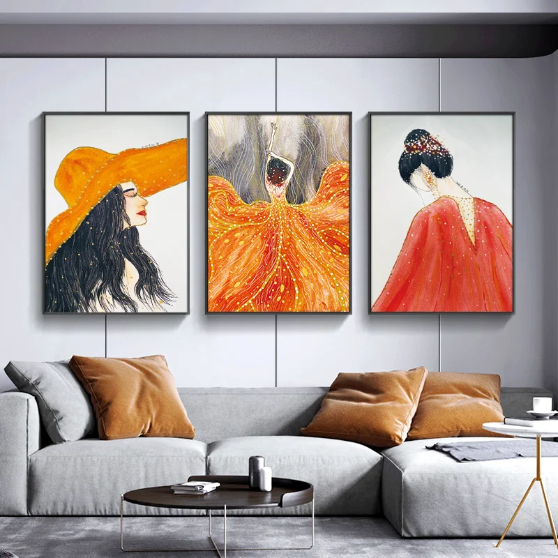 

Картина маслом на холсте для девочек, абстрактный оранжевый постер с акварелью, скандинавский эстетический Настенный декор для гостиной