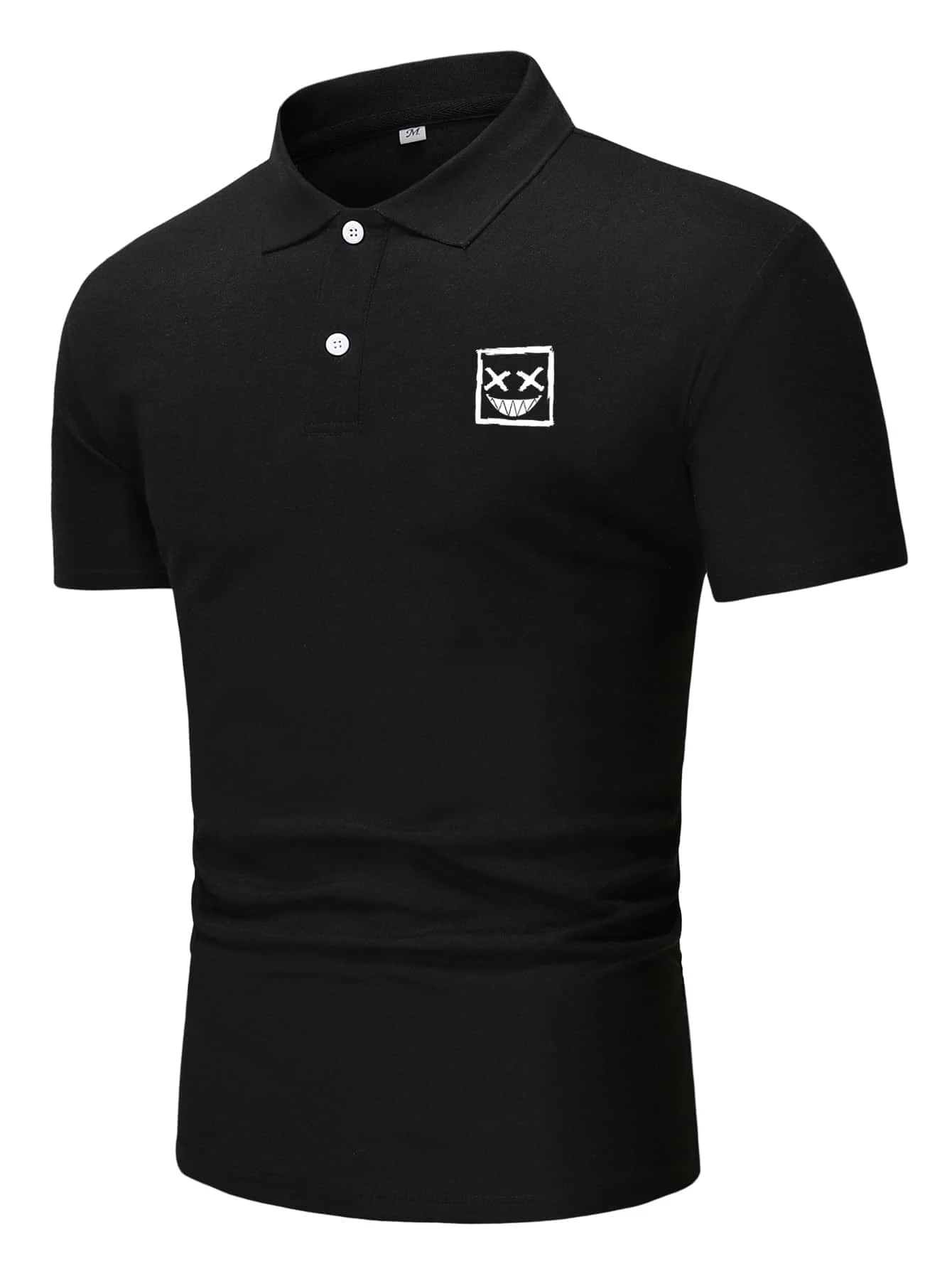 Business casual men's polo shirt black short-sleeved printed button 2022 summer new British style top