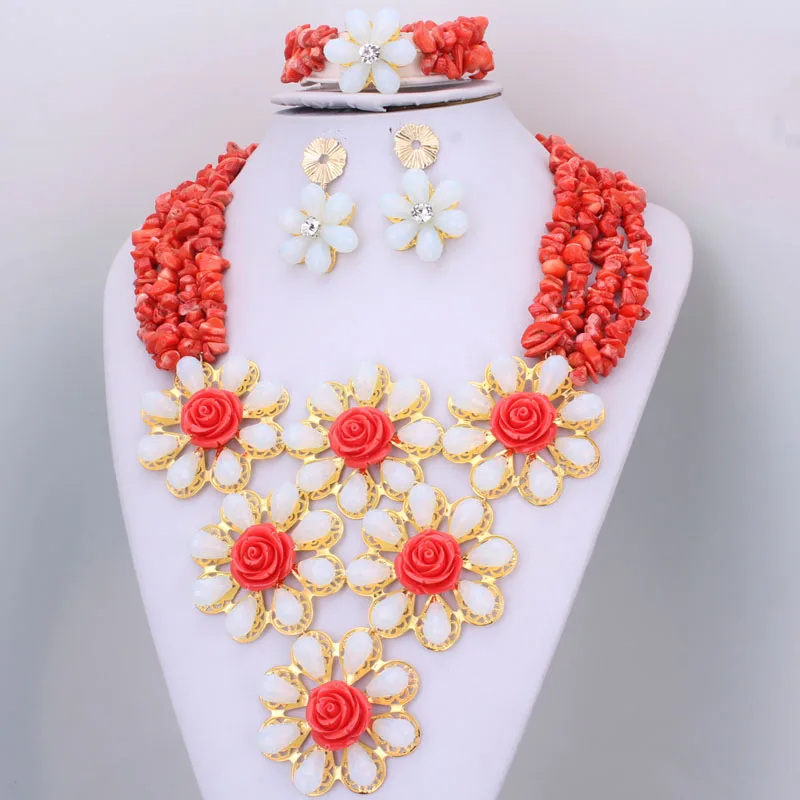 4UJewelry Bling African Jewelry Set Coral Flower WaterDrop Crystal Nigerian Wedding Jewellery Set 2022 New Style