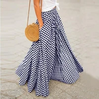 vintage literary all match umbrella skirt women skirt plaid pockets summer slim draped maxi skirt streetwear