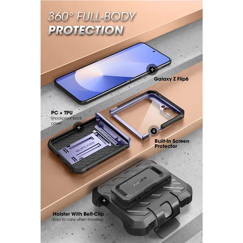 SUPCASE For Samsung Galaxy Z Flip 6/5 Case UB Pro защита шарниров двухслойный прочный защитный чехол с
