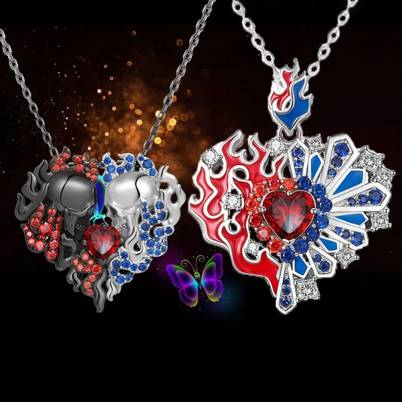 

Heart Necklace Set Combination Punk Pendant Jewelry Personality Design Festive Birthday Gifts for Family and Friends