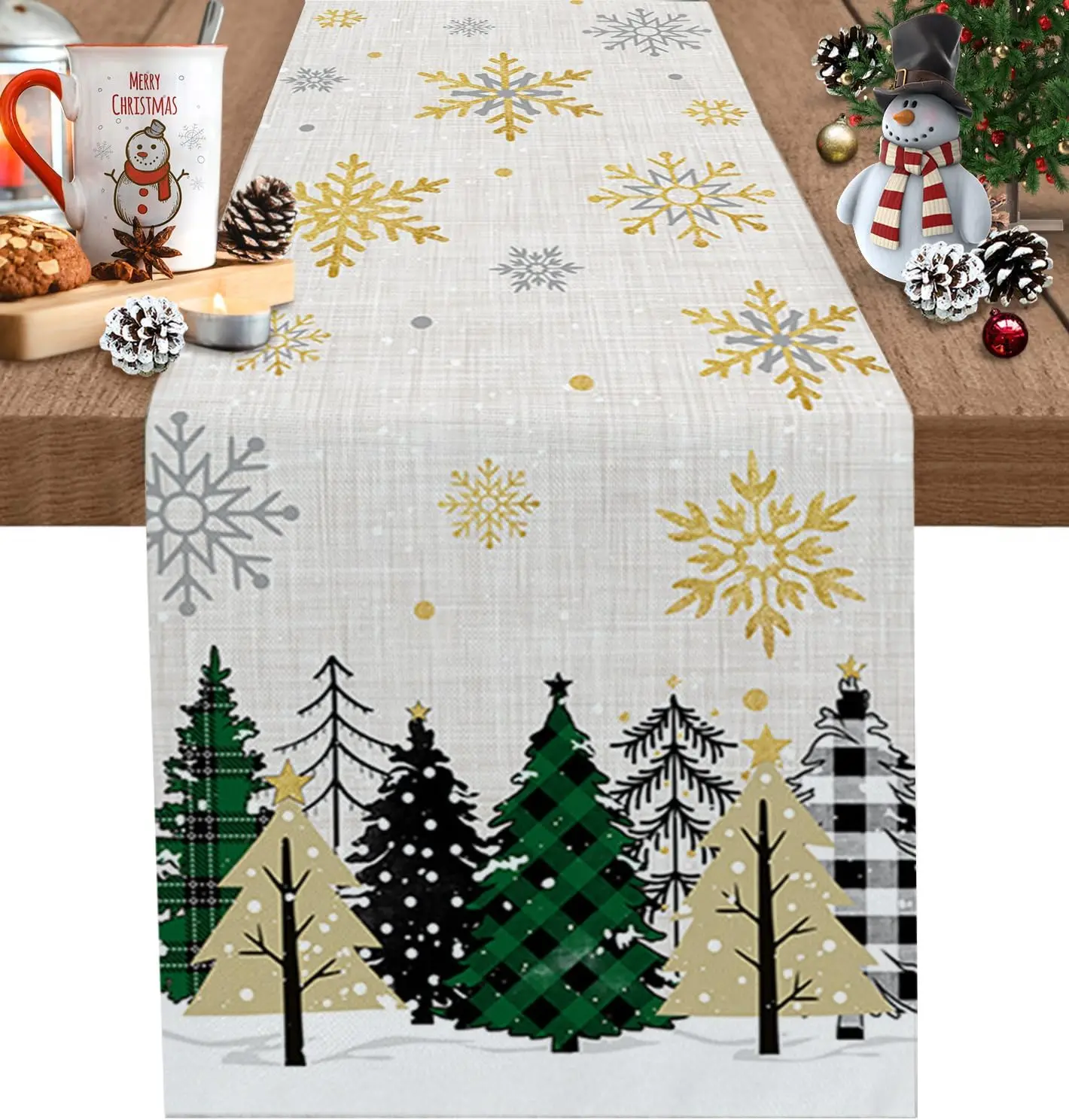 

Льняная дорожка для стола с Рождеством