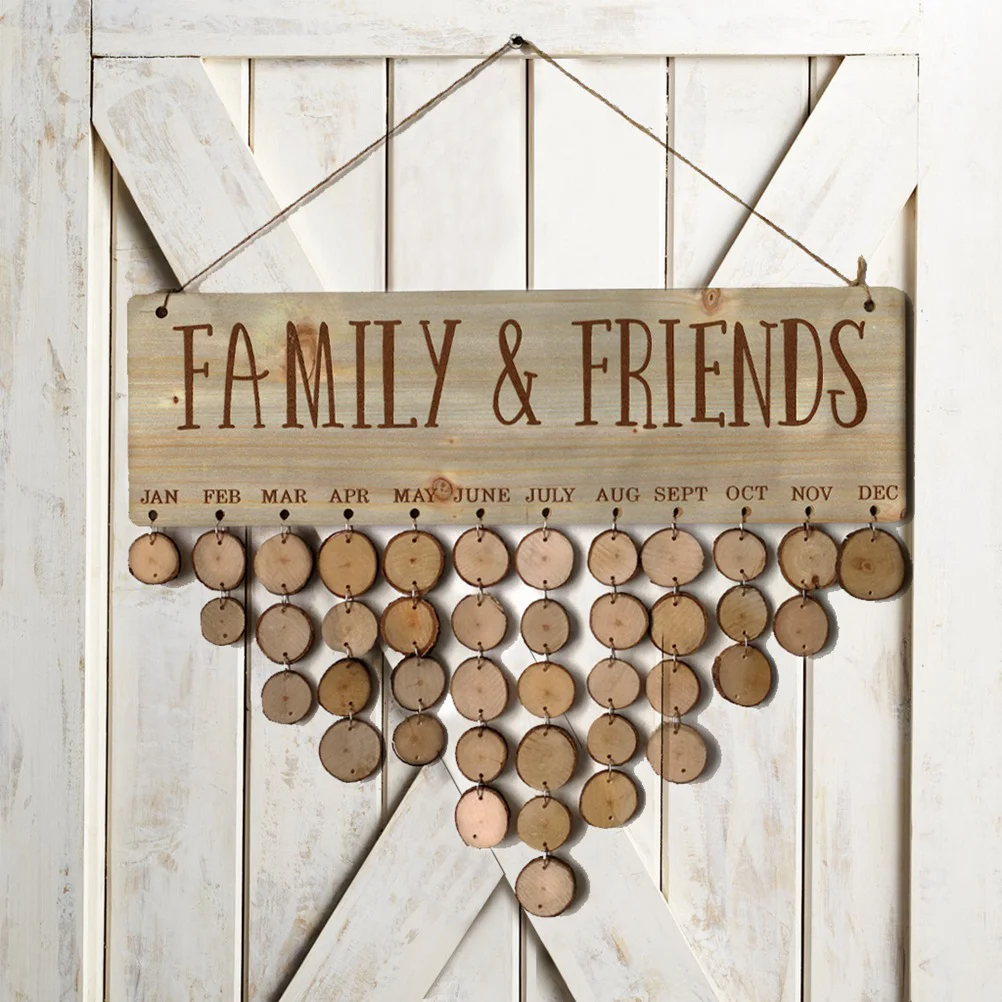 

82pcs Wood Famliy Friend Birthday Reminder Calendar Decorative Birthday Plaque Wall Hanging Family Birthday Sign DIY Calendar