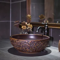Europe Vintage Style Ceramic Art Basin Sink Counter Top Wash Basin Bathroom Sink vanities china wash basin