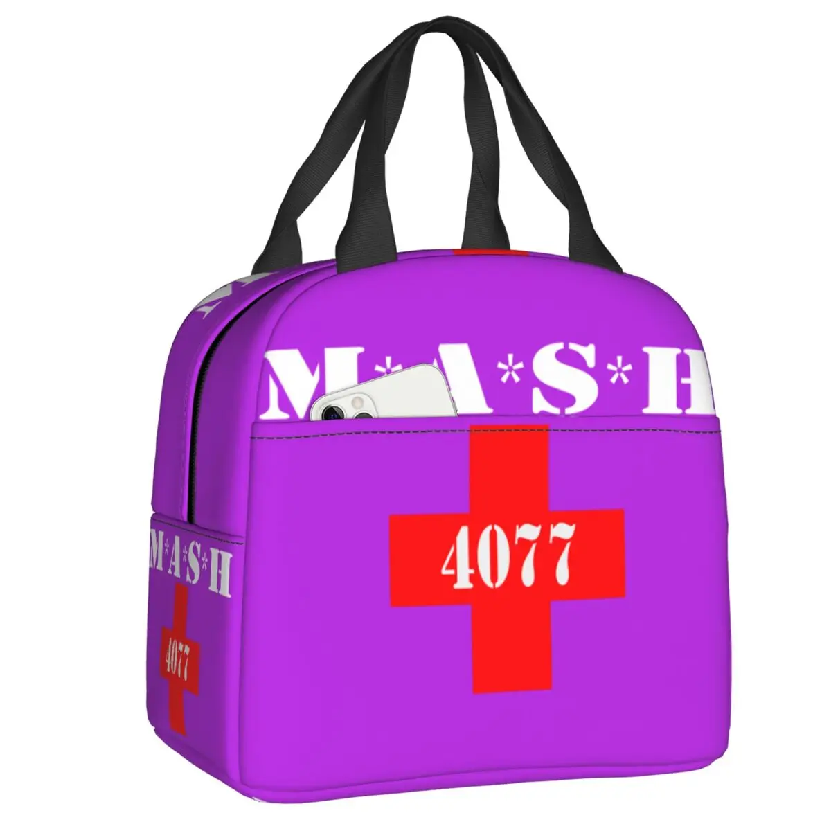 

US Army Mash 4077 Thermal Insulated Lunch Bag Women Resuable Lunch Tote for Kids School Children Multifunction Food Box