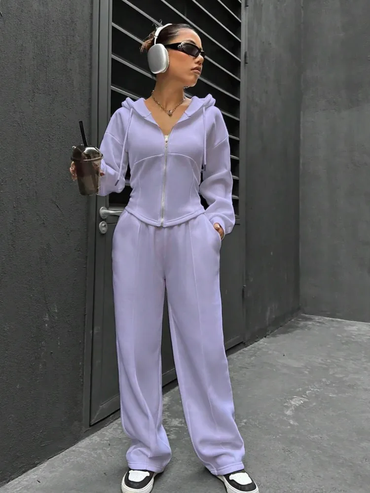 Осенне-зимний новый кардиган с капюшоном Женский костюм однотонный Модный