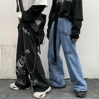 jeans wide leg street all match harajuku street trousers gothic jeans mopping printed loose womens pants women graffiti casual