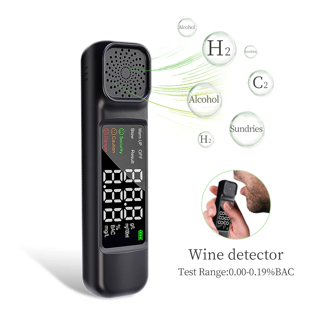 

Alcohol Tester Breathalyser Analyzer USB Rechargeable Detector Non-Contacting Breath Blow Tester 10s Quick Response
