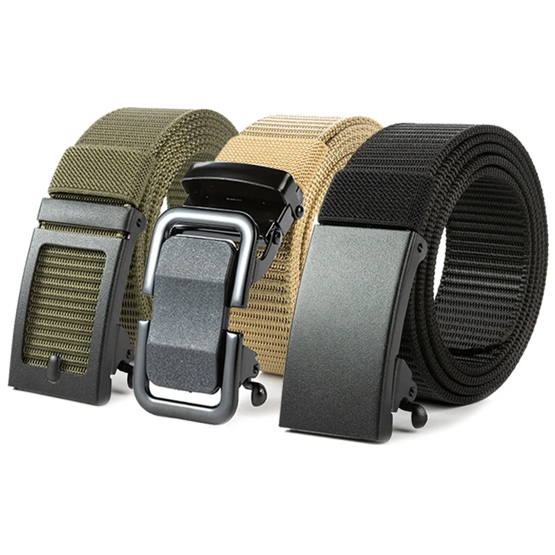 Men Canvas Belt Girdle Solid Color Weaving Belt Casual Nylon Waist Belt Jeans Waistband Breathable Toothless Automatic Buckle