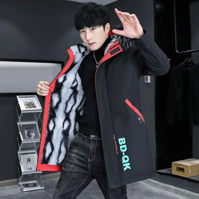 Winter men's hooded long cotton-padded jacket with velvet padded jacket for cold protection and warm cotton clothing men's fashi